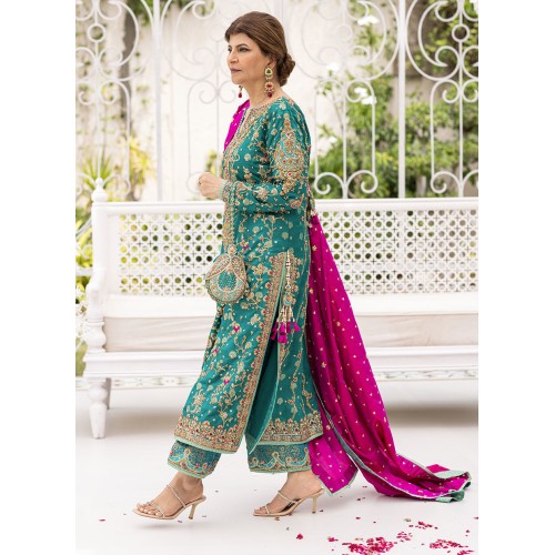 Dark Cyan Flora Shirt and Izaar Dark Cyan Flora Shirt and Izaar