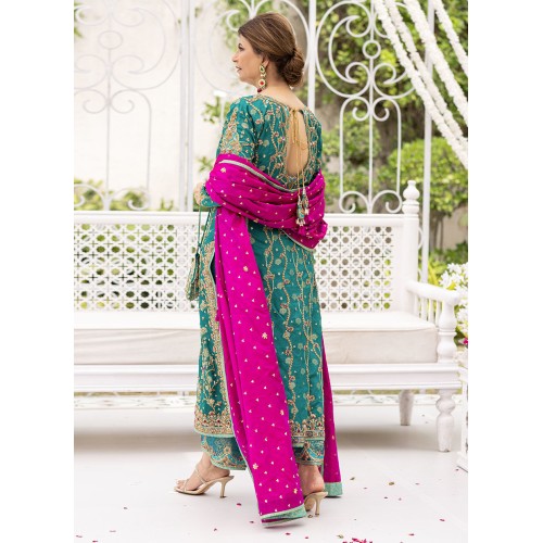 Dark Cyan Flora Shirt and Izaar Dark Cyan Flora Shirt and Izaar