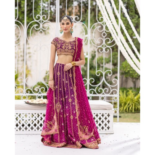 Byzantium and Magenta Dye Flora Lehenga Choli Byzantium and Magenta Dye Flora Lehenga Choli