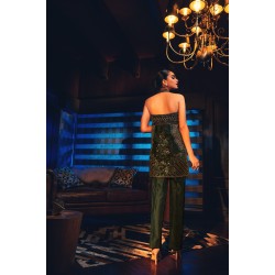 Dark Green Nerine Halter Neck Shirt and Trousers