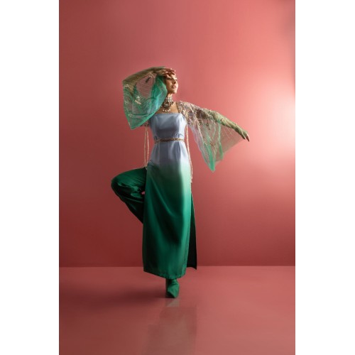 Blue Green Nerine Ombre Trousers Suit