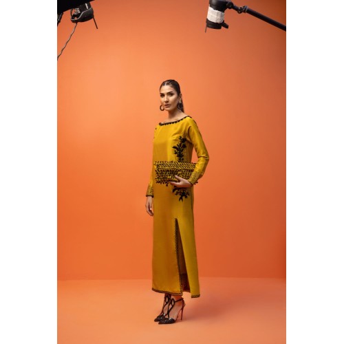 Mustard Nerine Side Open Long Shirt Mustard Nerine Side Open Long Shirt