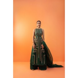 Dark Green Nerine Long Shirt and Palazzo
