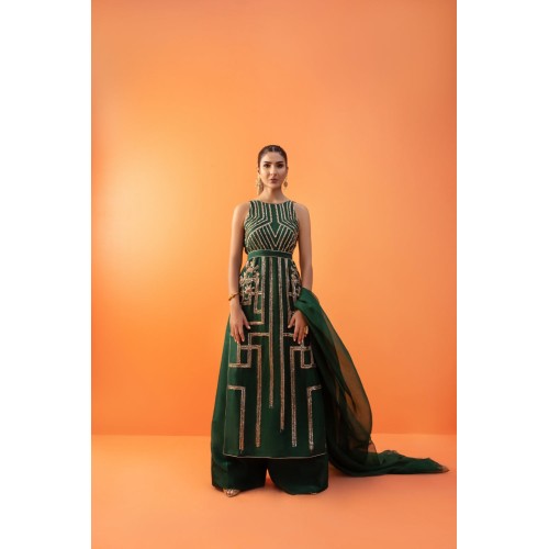 Dark Green Nerine Long Shirt and Palazzo Dark Green Nerine Long Shirt and Palazzo