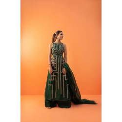 Dark Green Nerine Long Shirt and Palazzo Dark Green Nerine Long Shirt and Palazzo