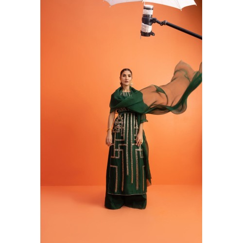 Dark Green Nerine Long Shirt and Palazzo Dark Green Nerine Long Shirt and Palazzo