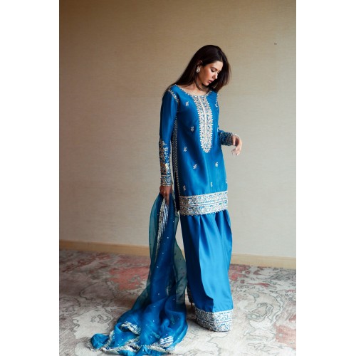 Dark Cerulean Nerine Shalwar Kameez