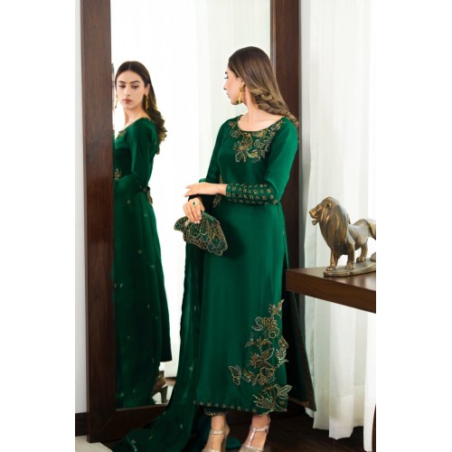 Bottle Green Azalea Party Wear