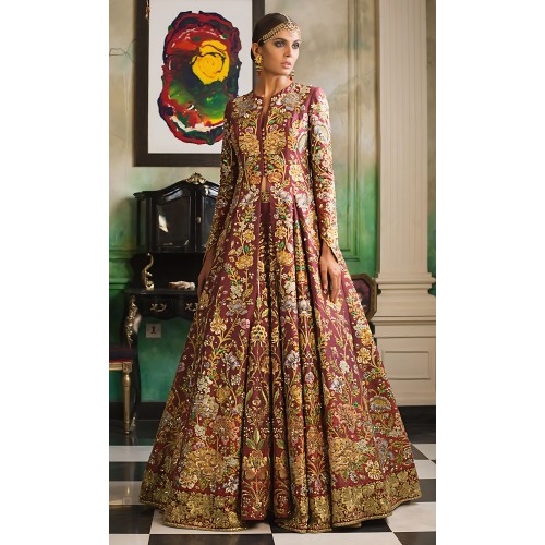 Berry Burgundy Nemesia Jacket and Lehenga