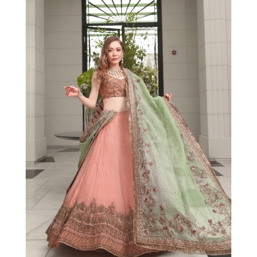 Coral Pink Lily Lehenga Choli Coral Pink Lily Lehenga Choli