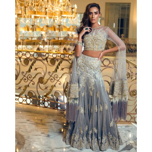 Slate Gray Fleur-de-lis Lehenga Choli
