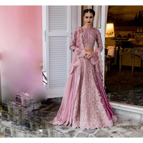 Rose Gold and Vivid Burgundy Fleur-de-lis Lehenga Choli