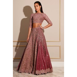 Rose Gold and Vivid Burgundy Fleur-de-lis Lehenga Choli