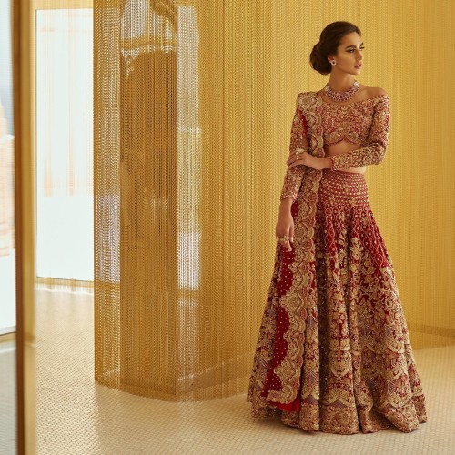 OU Crimson Red Fleur-de-lis Lehenga Choli OU Crimson Red Fleur-de-lis Lehenga Choli
