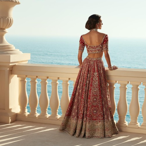 Carnelian Fleur-de-lis Choli and Lehenga Carnelian Fleur-de-lis Choli and Lehenga