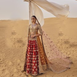 Copper and Cornell Red Fleur-de-lis Lehenga and Shirt