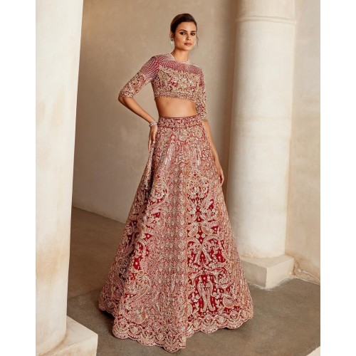 Penn Red Fleur-de-lis Lehenga Choli