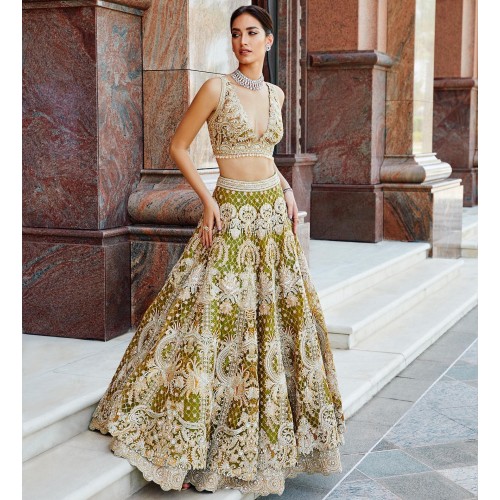 Apple Green Fleur-de-lis Lehenga Choli
