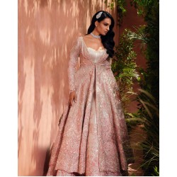 Light Salmon Pink Fleur-de-lis Jacket and Lehenga