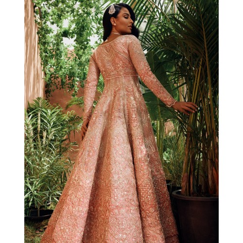 Light Salmon Pink Fleur-de-lis Jacket and Lehenga