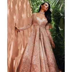 Light Salmon Pink Fleur-de-lis Jacket and Lehenga
