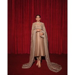 Sultry Beige Marsh Long Shirt and Chooridar