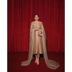 Sultry Beige Marsh Long Shirt and Chooridar
