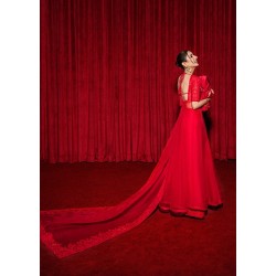 Cardinal Red Marsh Saree with Halter Neck Blouse Cardinal Red Marsh Saree with Halter Neck Blouse