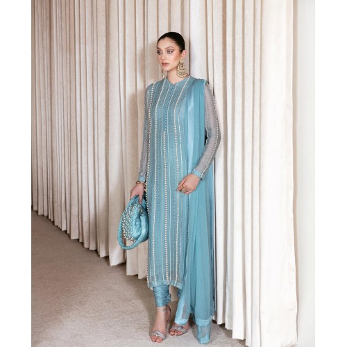 Baby Blue Marsh Long Shirt and Chooridar