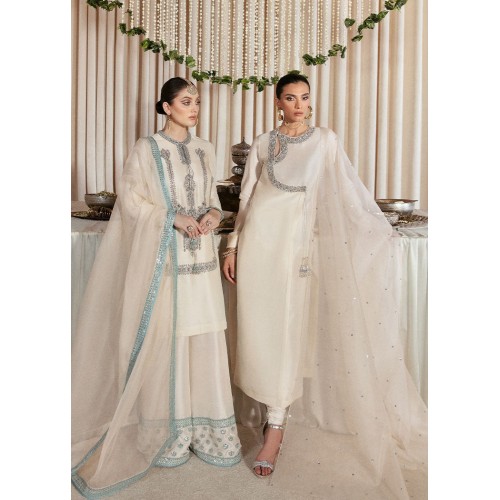 White Marsh Long Shirt with Angrakha Style Neckline