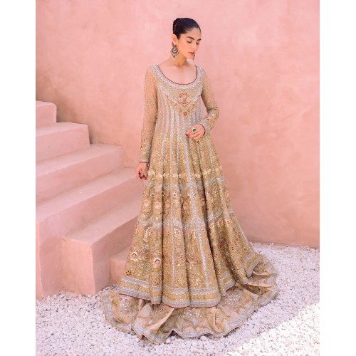 Sultry Beige Crocus Gown and Lehenga