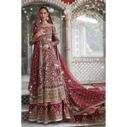 Dark Burgundy Snapdragon Pishwas and Farshi Lehenga