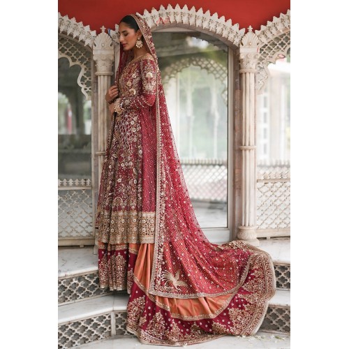 Dark Burgundy Snapdragon Pishwas and Farshi Lehenga