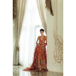 Persimmon Snapdragon Pishwas and Lehenga