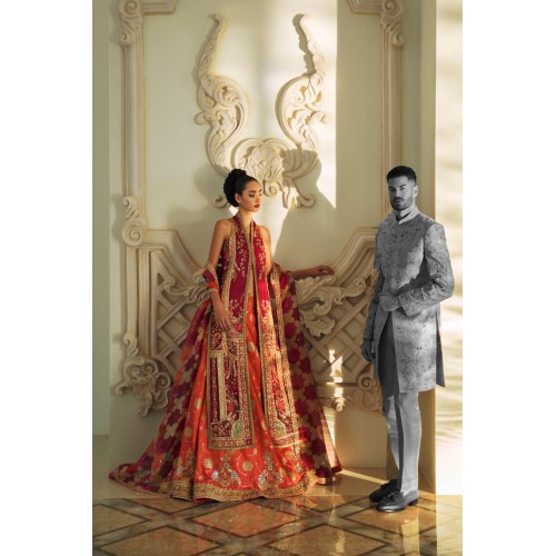 Burgundy and Cinnabar Snapdragon Jacket and Lehenga