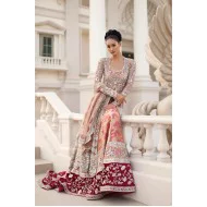 Sand and Salmon Pink Snapdragon Pishwas and Lehenga