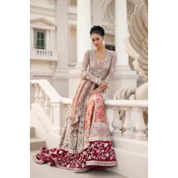 Sand and Salmon Pink Snapdragon Pishwas and Lehenga