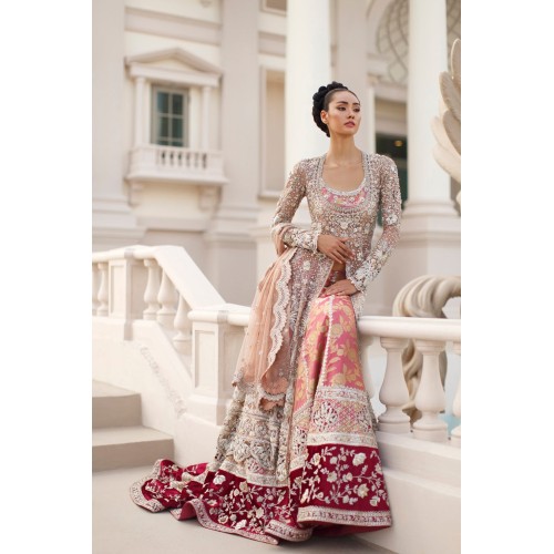 Sand and Salmon Pink Snapdragon Pishwas and Lehenga Sand and Salmon Pink Snapdragon Pishwas and Lehenga