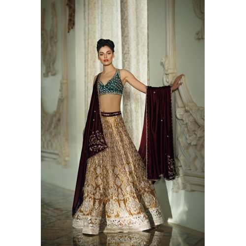 Teal and Gold Snapdragon Choli Lehenga Teal and Gold Snapdragon Choli Lehenga