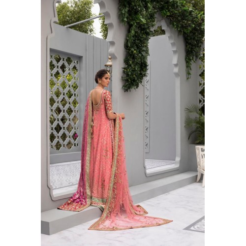 Dark Coral Snapdragon Pishwas and Lehenga