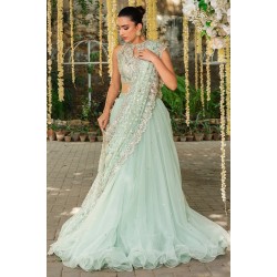 Aero Blue Snapdragon Lehenga Saree