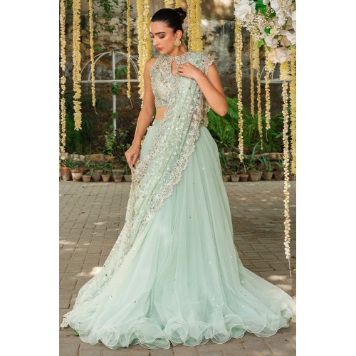 Aero Blue Snapdragon Lehenga Saree