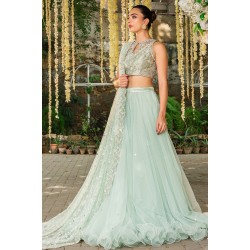 Aero Blue Snapdragon Lehenga Saree Aero Blue Snapdragon Lehenga Saree