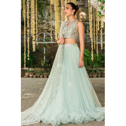Aero Blue Snapdragon Lehenga Saree