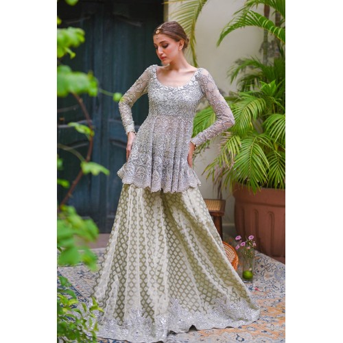 French Gray Snapdragon Peplum and Dhaka Pajama