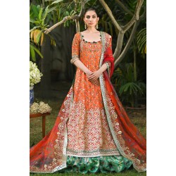 Safety Orange Snapdragon Lehenga for Mehndi Mayun