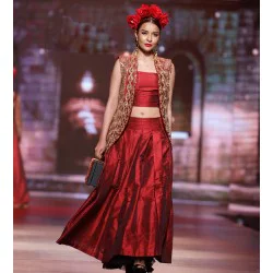 OU Crimson Red Jazmine Jacket and Lehenga