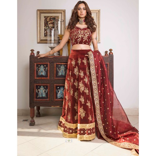 Maroon Jazmine Lehenga Choli Maroon Jazmine Lehenga Choli