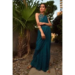 Dragon Teal Jazmine Saree