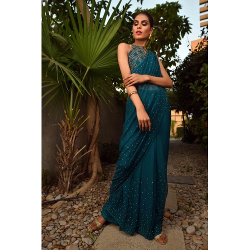 Dragon Teal Jazmine Saree